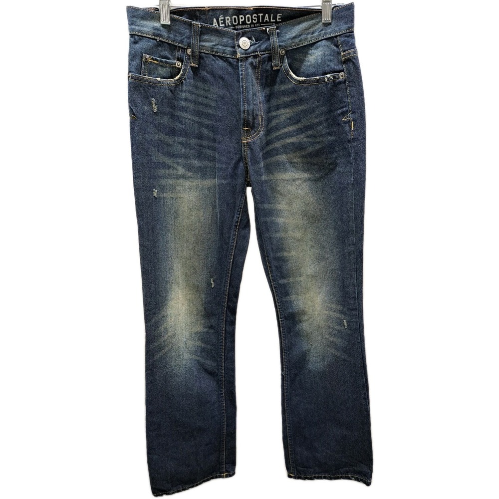 Aeropostle Jeans Mens/Boys Size 28/30 Dark Distressed Slim Boot Cut